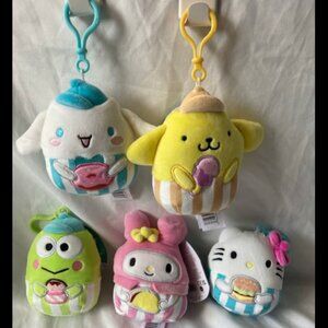 Squishmallow x Hello Kitty clips Stripes and Summer Treats Keroppi, My Melody
